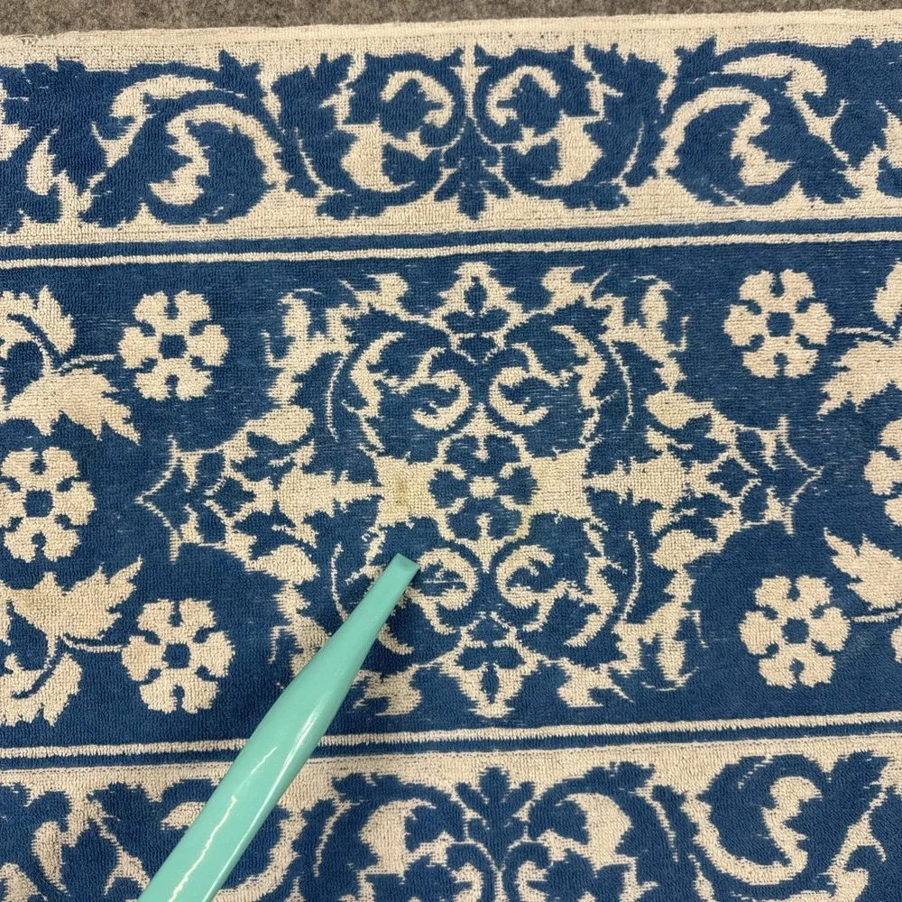 Vintage 70's Sears Drylon Blue White Sculpted Fringe Hand Towel MCM 25